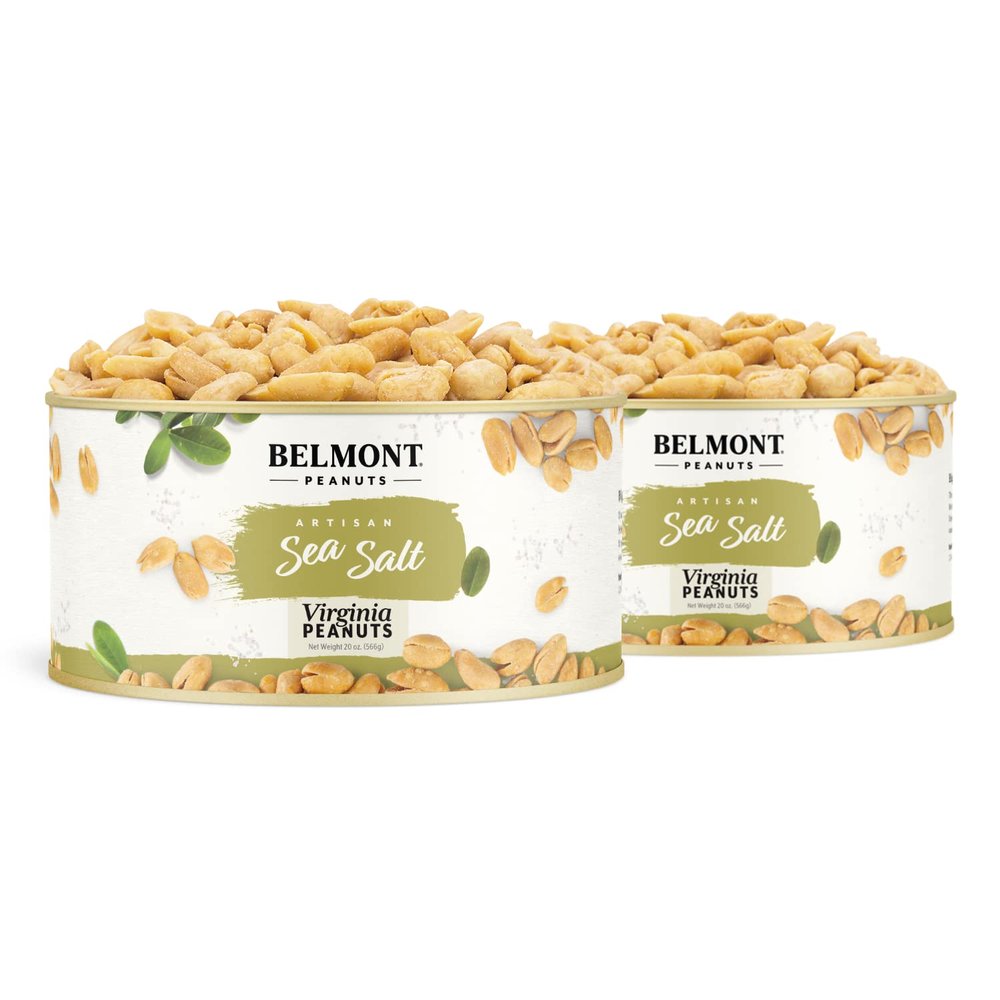 Belmont Peanuts Gourmet Sea-Salted Virginia Peanuts, 20 oz (2 Pack) Only 3 Simple Ingredients, No Preservatives, 7g Protein A Premium, Salty, Crunchy, Hand Seasoned Snack