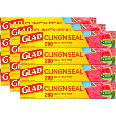 Glad Cling N Seal Plastic Food Wrap, 200 Square Foot Roll, Pack of 12, Pack May Vary