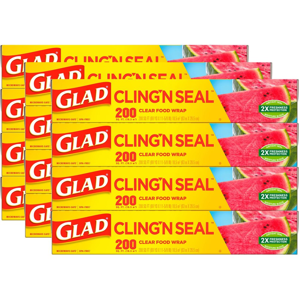 Glad Cling N Seal Plastic Food Wrap, 200 Square Foot Roll, Pack of 12, Pack May Vary