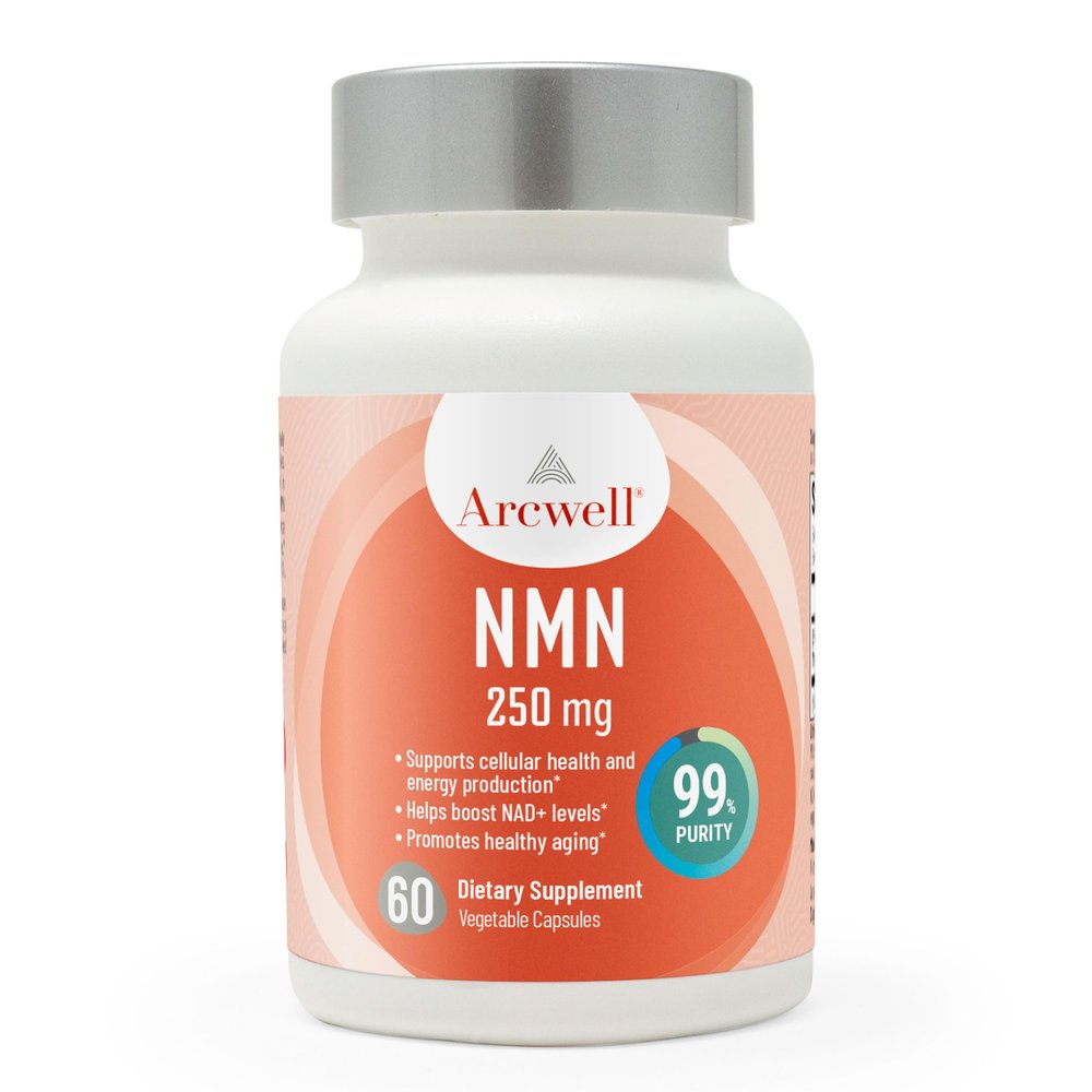 Arcwell NMN (Nicotinamide Mononucleotide) 250 mg per Capsule | NAD+ Boost Supplement | 99% Ultra Pure NMN | Supports Cellular Health & Energy Production (60 Veggie Caps)