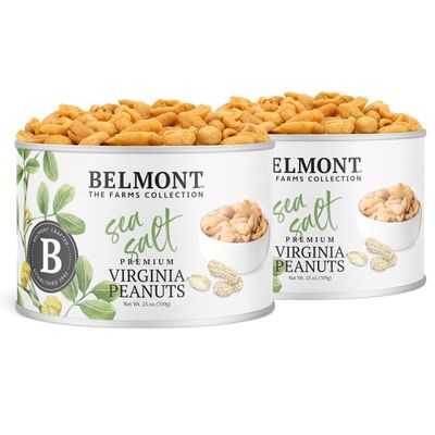 Belmont Peanuts Gourmet Sea-Salted Virginia Peanuts, 25 oz (2 Pack)  Only 3 Simple Ingredients, No Preservatives, 7g Protein  A Premium, Salty, Crunchy, Hand Seasoned Snack