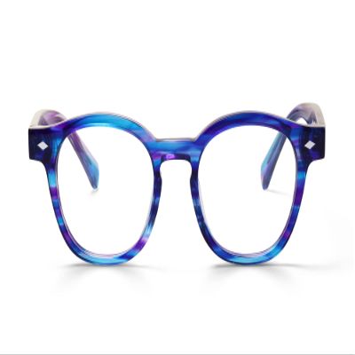 eyebobs Bitty Witty Premium Readers for Women and Men | Round Eye Glasses| Blue and Purple Demi Front with Blue Demi Temples | 2.25