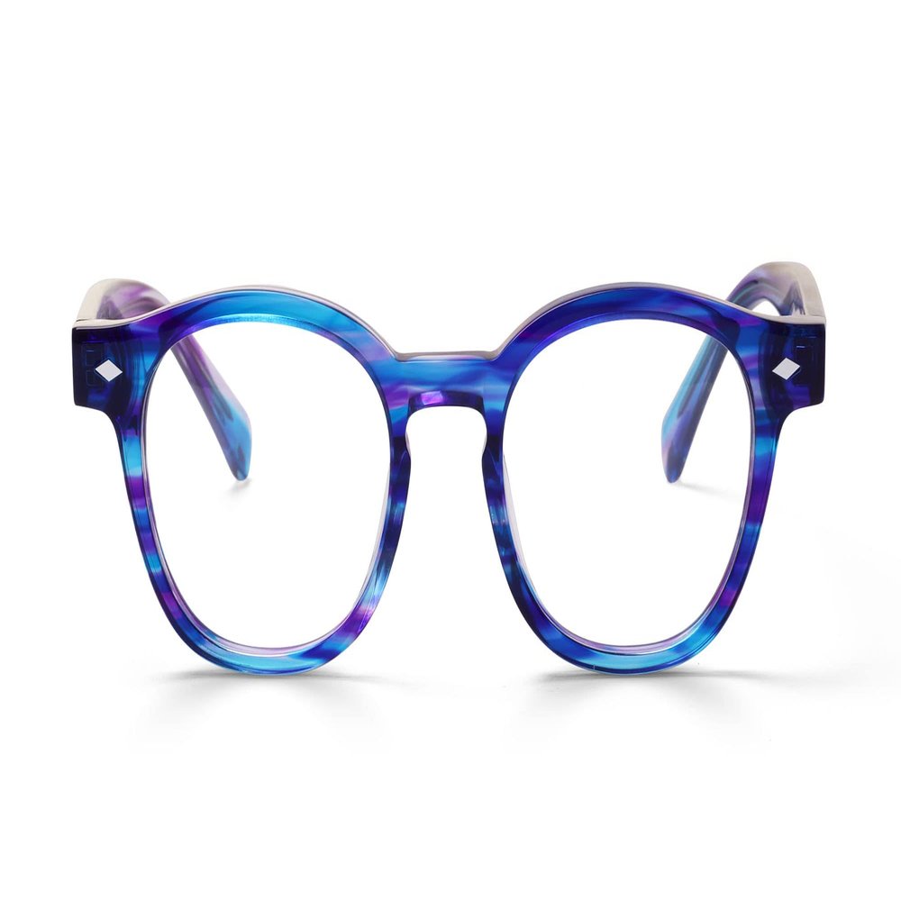 eyebobs Bitty Witty Premium Readers for Women and Men | Round Eye Glasses| Blue and Purple Demi Front with Blue Demi Temples | 2.25