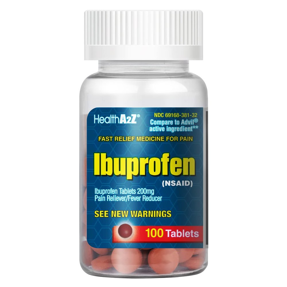 HealthA2Z Ibuprofen 200mg | Pain Relief | Body Aches | Headache | Arthritis | Cramps | Back Pain | Fever Reducer (100 Count)