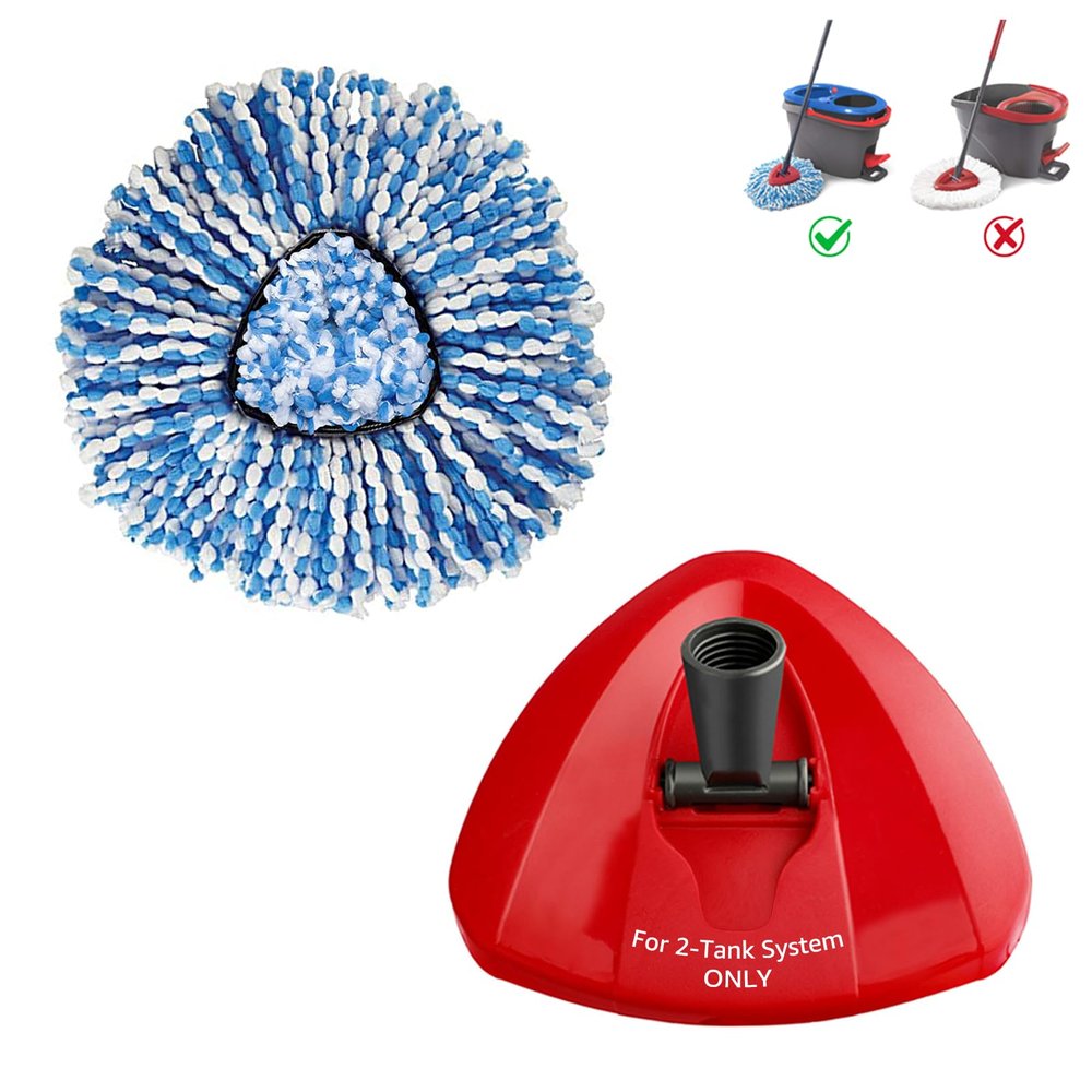 2-Tank Mop Base 1 Pack and Mop Heads Replacements 1 Pack for O-Ceda RinseClean Dual System, Microfiber Refills, Easy Cleaning Mop Repalce Head Blue
