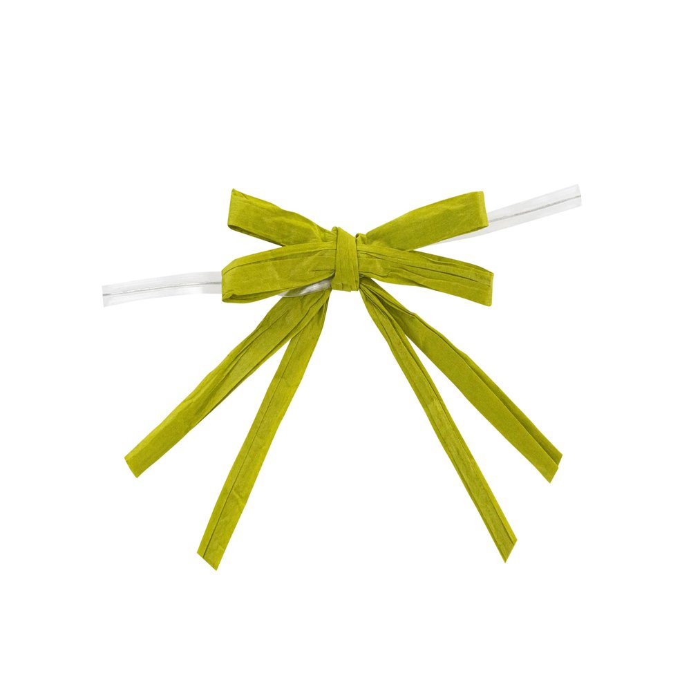 Bows - Raffia Twist Tie Bows - 2 Strand - 2 Loops X 3-1/4in Span, 2 Tails X 2in X 1/4in Width Ribbon & 5in Twist Tie, Basil, 1/4 Inch, 100 Pieces
