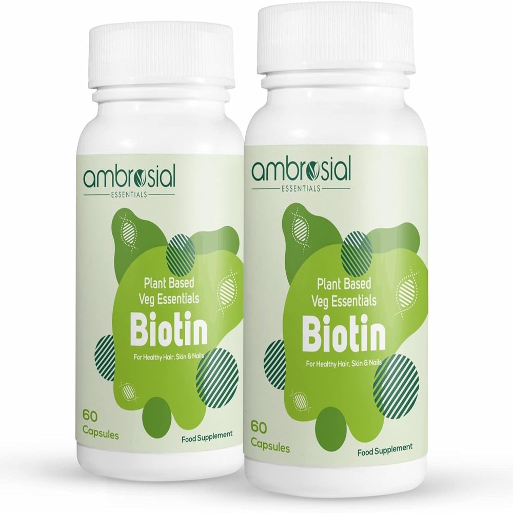 AMBROSIAL Biotin Hair Growth Supplement 2500mcg Biotin Hair Supplements | Hair Support | Plant Based | Natural Skin Support | Nail Vitamin (Pack of 2) - 120 Capsules