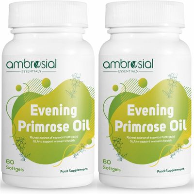 AMBROSIAL Evening Primrose Oil (EPO) 1000mg | 60 Capsules | Rich Source of Omega 6 & GLA | Non-GMO, Gluten Free | No Artificial Preservatives (Pack of 2-120 Capsules)