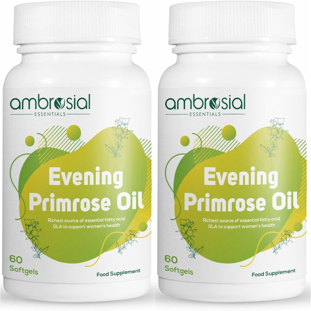 AMBROSIAL Evening Primrose Oil (EPO) 1000mg | 60 Capsules | Rich Source of Omega 6 & GLA | Non-GMO, Gluten Free | No Artificial Preservatives (Pack of 2-120 Capsules)