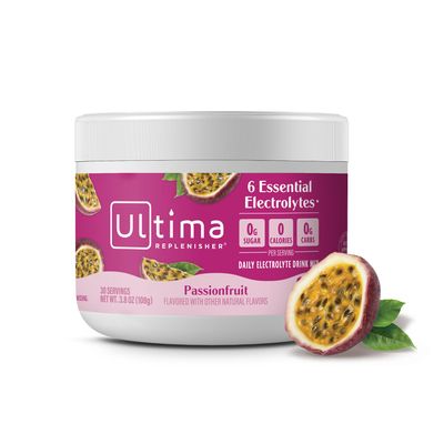 Ultima Replenisher Daily Electrolyte Powder Drink Mix Sugar Free Passionfruit, 30 Servings Hydration Powder with 6 Key Electrolytes and Trace Minerals Keto Friendly, Non-GMO