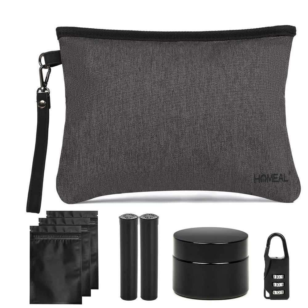 HOMEAL Smell Proof Bag, Smell Proof Container, Smell Proof Stash Bag, Odor Proof Pouch, Stash Storage Kit (Black)
