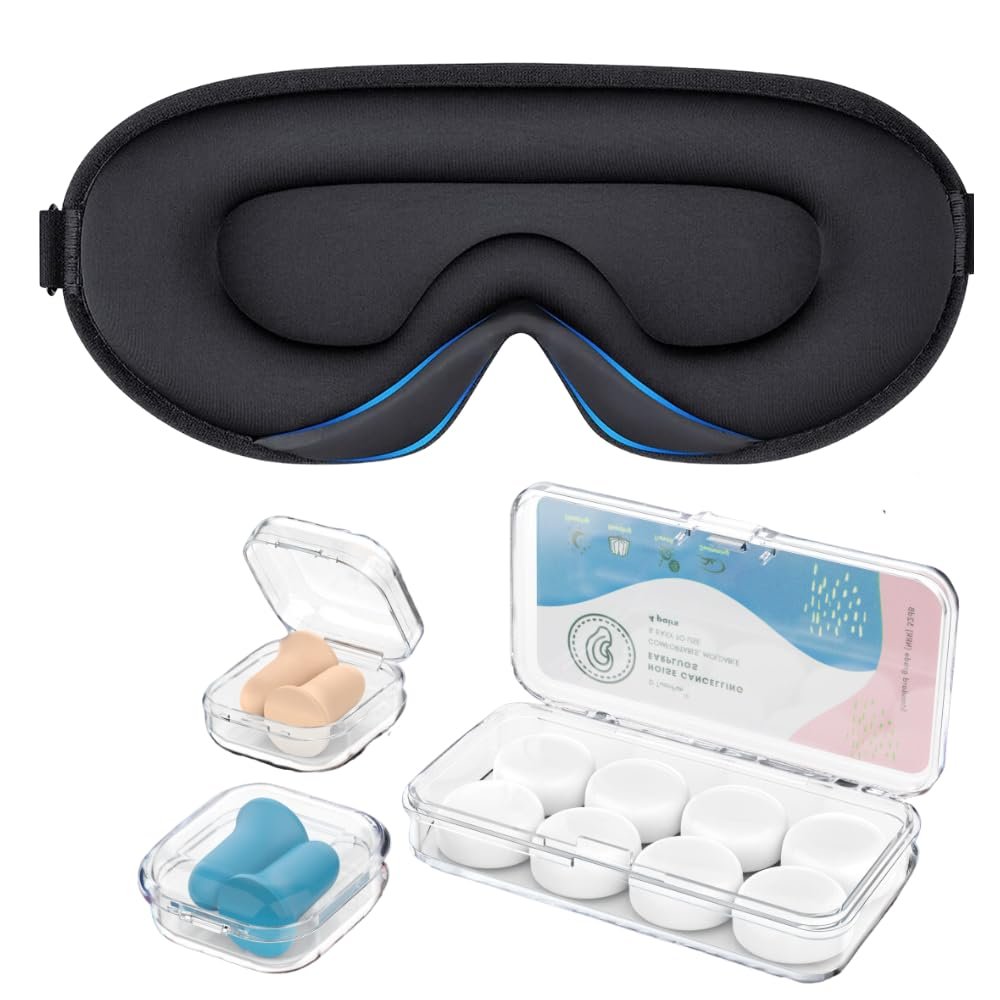 Mavoslg Silicone Earplugs - Ultra Soft Foam Earplugs - Sleep Eye Mask for Men Women, Upgraded 3D Hollowed Design, Value Packfor Sleeping, Snoring, Travel, Airplanes, Shift Work32dB Highest NRR