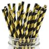 Disposable Black Gold Striped Paper Straws - 100 Pack Biodegradable Black and Gold Stripes Cocktail Drinking Straws for Holloween, Birthday Party Suppliers Decoration view 1