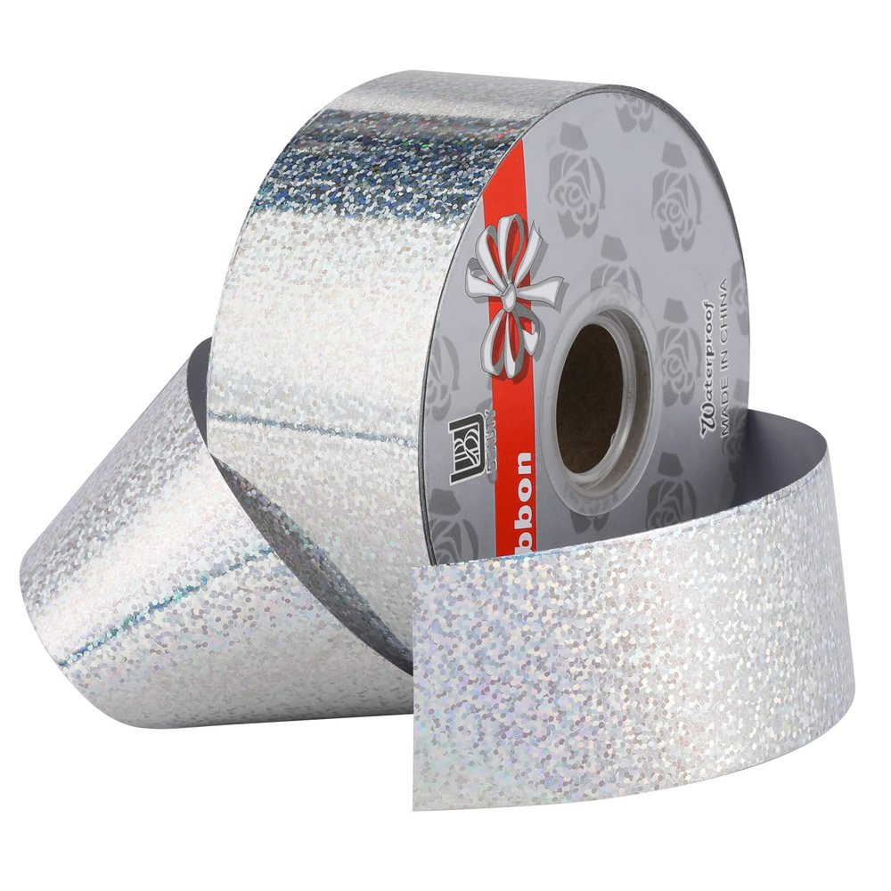 2inch x 100yards Waterproof Ribbon,Silver Curling Ribbon for Gifts Package Wrapping,Bows, Crafting, Wedding.