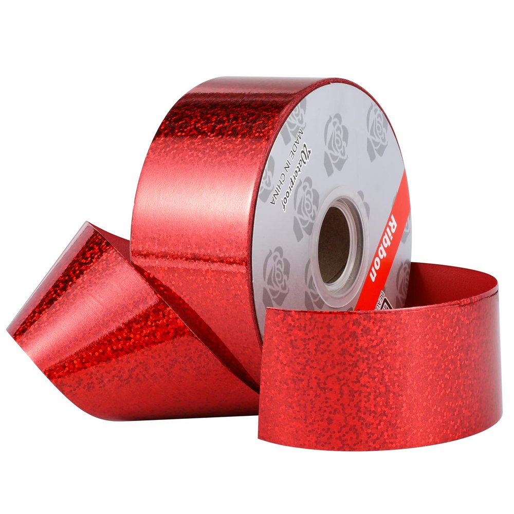2inch x 100yards Shiny Waterproof Ribbon,Red Curling Ribbon for Gifts Package Wrapping,Bows, Crafting, Wedding.