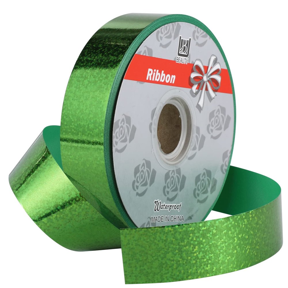 1inch x 100yards Waterproof Ribbon,Green Curling Ribbon for Gifts Package Wrapping,Bows, Crafting, Wedding.