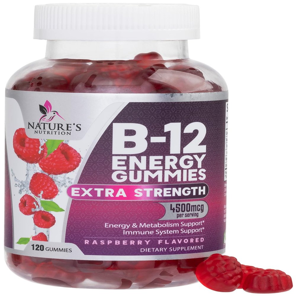 B12 Energy Gummies 4500 mcg - Extra Strength Vitamin B12 Chewables - Dietary Supplement for Energy Metabolism & Immune Support - For Women, Men, & Kids - Natural, Vegan, Berry Flavor - 120 Count