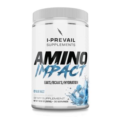 I-Prevail Supplements Amino Impact BCAA  EAA Enhanced Hydration Recovery & Endurance Keto Friendly Formula 7g BCAAs  3g EAAs Plus 2g Glutamine |30 Serving (ICY Blue Razz)