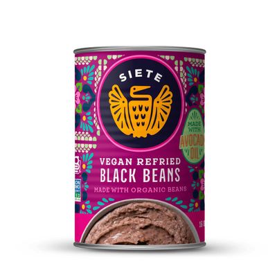 Siete Vegan Refried Black Beans | Grain Free | Dairy Free | Gluten Free | Soy Free | Non GMO | 16oz Cans (Case of 12)