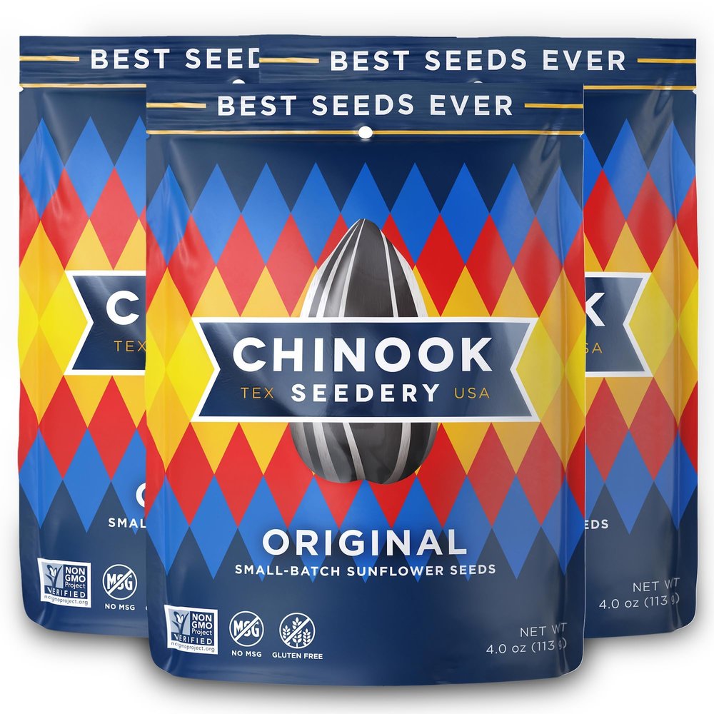 Chinook Seedery Roasted Sunflower Seeds - Jumbo Seeds Keto Snacks - Best For Snack Packs - Gluten Free, Non GMO Snack Food Gifts - 4 Ounce (Pack of 3) - Original Flavor Pack