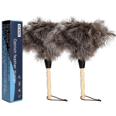 2pcs Ostrich Feather Dusters Natural Feathers Duster with Wooden Handle Natural Ostrich Feathers for Home Cleaning and Office Finishing Duster(2pcsLength14