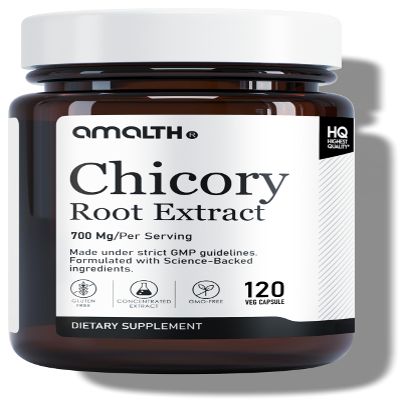 AMALTH Chicory Root Extract Capsules 700 mg | Cichorium Intybus Extract Capsules | Inulin Fiber Supplement | Chicory Root Supplement Capsules | Plant Based Herbal Supplement | 120 Veg Capsules