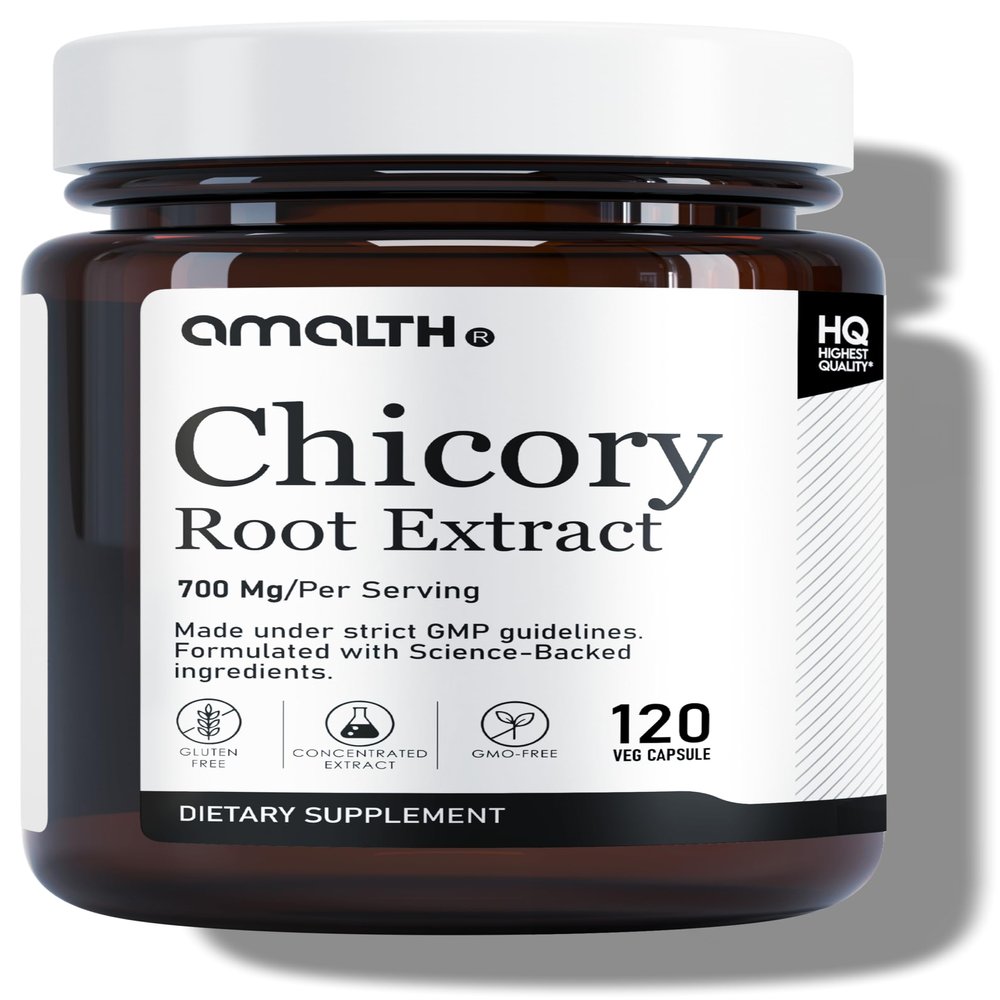 AMALTH Chicory Root Extract Capsules 700 mg | Cichorium Intybus Extract Capsules | Inulin Fiber Supplement | Chicory Root Supplement Capsules | Plant Based Herbal Supplement | 120 Veg Capsules