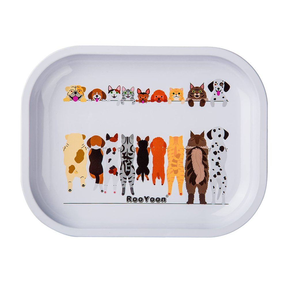 Cartoon Rolling Tray, Small Size-7"x5.5" Cute Metal Trays for Women and Man, Storage & Serving Trays, Decorative Tray, Organizer Pallet (White)