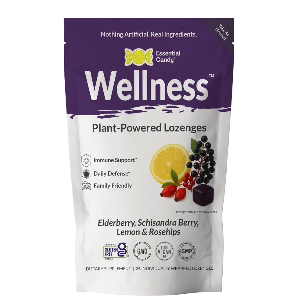 Essential Candy Wellness Plant-Powered Lozenges | Immune Health | Organic Elderberry, Schisandra Berry, Lemon, Rosehips | Gluten-Free, Non-GMO, Vegan - 24 Count (Pack of 1)