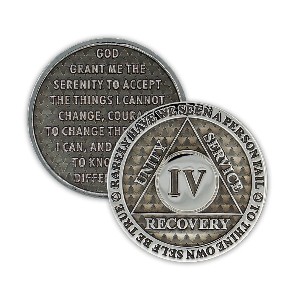 4 Year Sobriety Coin | Legacy AA Chip | Thick Triplate Recovery Anniversary Token (Gray)
