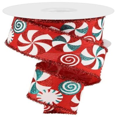 Craig Bachman 2.5" Bold Peppermint Tinsel Ribbon: Red (10 Yards) Wired Chrstmas Gift Wrapping Ribbon