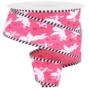 Craig Bachman 2.5" Cupid on Royal Stripe Ribbon: Hot Pink (10 Yard) Valentine Gift Wrapping Ribbon