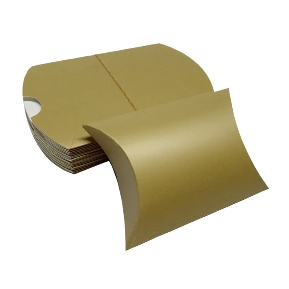 100 Pcs Kraft Paper Pillow Boxes Mini Favor Boxes Small Gift Boxes Present Packaging Boxes Party Favor Boxes Gift Card Holders for Wedding Birthday Golden
