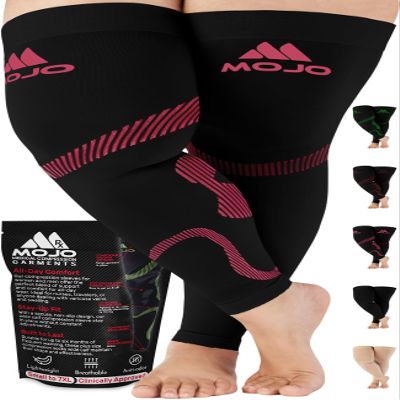 Mojo Compression Full Leg Sleeve for Women and Men 20-30mmHg Plus Size - Footless Compression Stockings for Edema, Swelling, Post Surgery Recovery - Pink, 2X-Large - A609