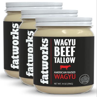 Fatworks 100% American Wagyu Tallow, Pit Master Secret Weapon, Certified Wagyu, KETO, PALEO, CARNIVORE, WHOLE30 friendly, Non-Hydrogenated, USA Sourced, 14 oz. (3 Pack)