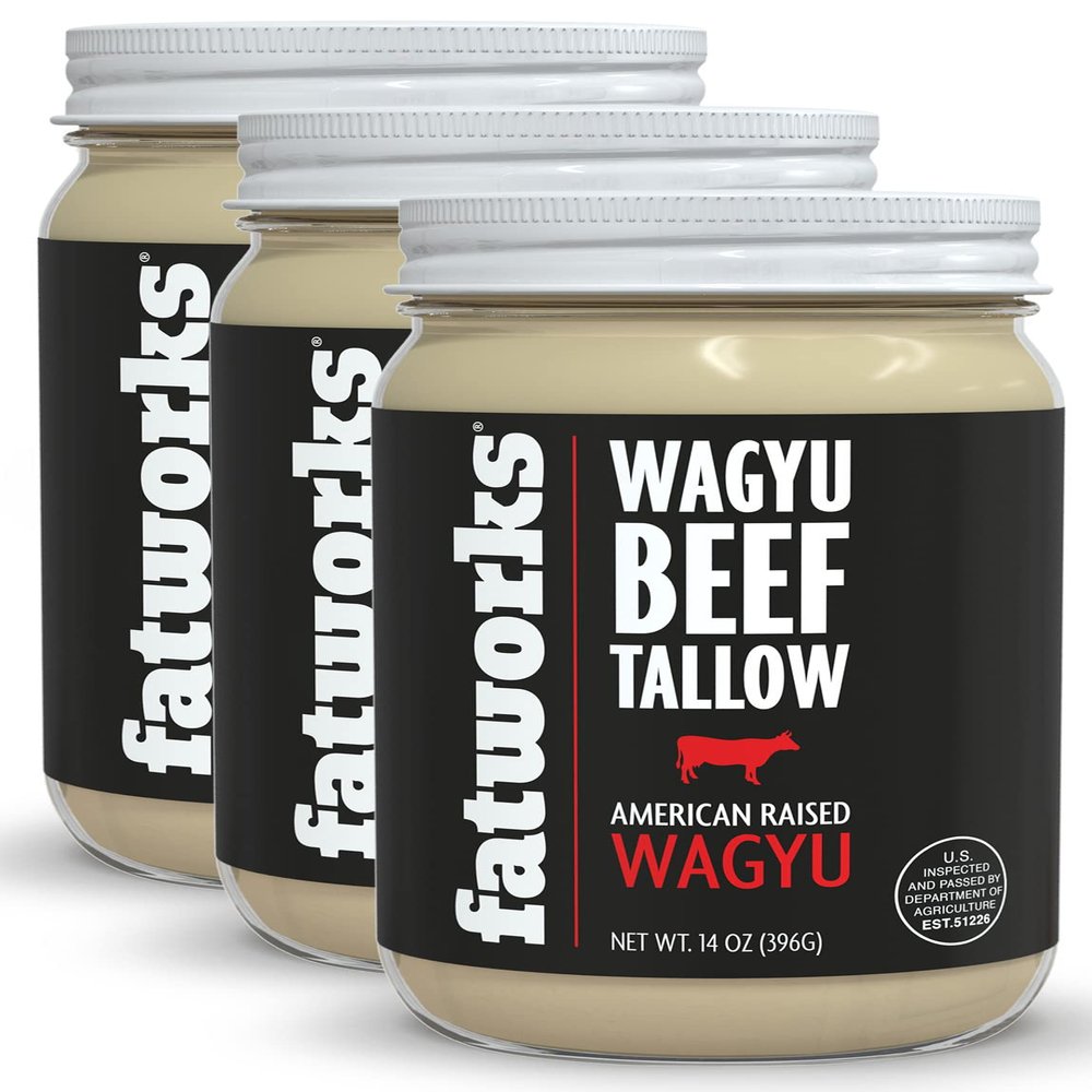 Fatworks 100% American Wagyu Tallow, Pit Master Secret Weapon, Certified Wagyu, KETO, PALEO, CARNIVORE, WHOLE30 friendly, Non-Hydrogenated, USA Sourced, 14 oz. (3 Pack)