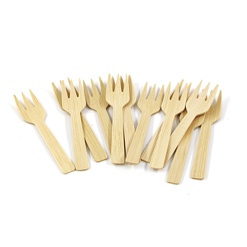 Bamboo Utensils | 200PK Mini-Bamboo Forks 3.54" Disposable Small 100% Biodegradable Compostable Cutlery Set Eco Friendly Renewable Natural