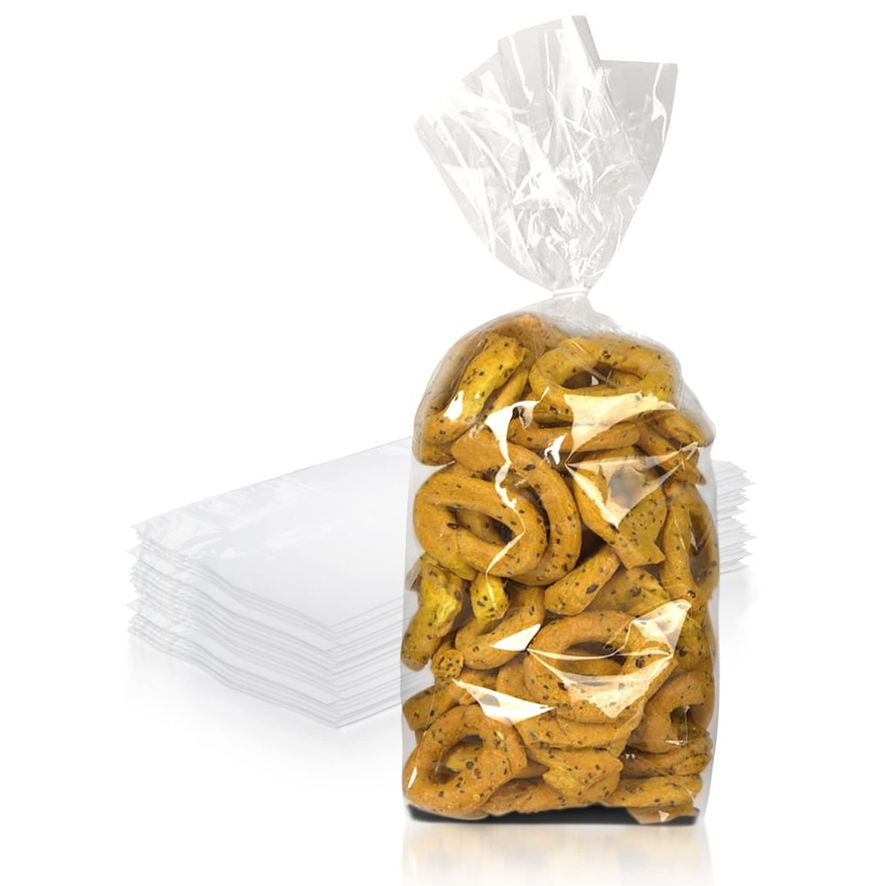 PUREVACY Gusseted Plastic Bread Bags 5 x 4 x 18 Inch, Plastic Bread Storage Bags 100 Pack, PE 1 Mil Clear Gusseted Plastic Bags, Waterproof Bread Storage Bags, Durable Clear Plastic Bags for Packaging