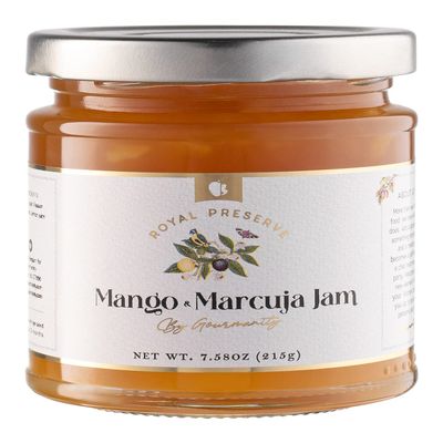 Gourmanity Mango and Passion Fruit Jam, Sweet with a Hint of Sour Flavor, All Natural Delicious Fruit Preserves Great with Croissants or in a Smoothie, High Fruit Content, Non-GMO, Made in Belgium, 7.6oz Jar
