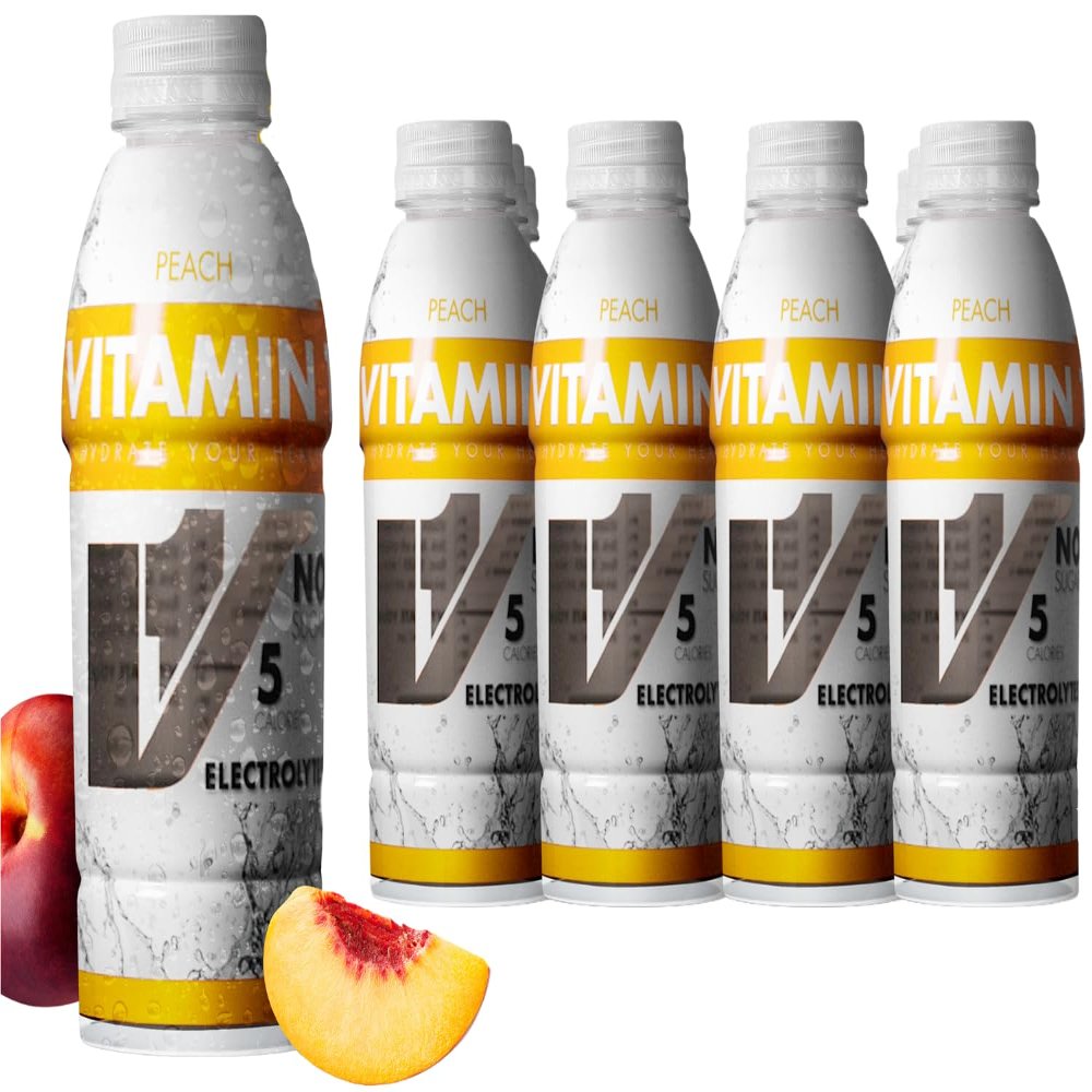 VITAMIN 1 Hydration Drink, Peach Electrolyte Vitamin Water, 16.9 Ounce (Pack of 12), B Vitamins, Zero Sugar, Low Calorie, Low Sodium
