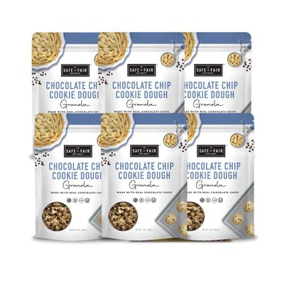 Safe + Fair Chocolate Chip Cookie Dough Granola  Gluten-Free, Dairy-Free & Vegan Snack  Allergen-Free, Non-GMO, and No Artificial Ingredients  12oz Pack, 6 Pack
