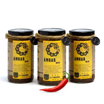 La Fundidora Ambar Salsa, Tomatoes & Jalapeos, Authentic Traditional Mexican Recipe, Smooth Homemade Spicy Dip, Fresh Small Batch - 3 Pack