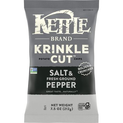 Kettle Brand Krinkle Cut Salt and Fresh Ground Pepper Kettle Potato Chips, Gluten-Free, Non-GMO, 7.5 oz Bag