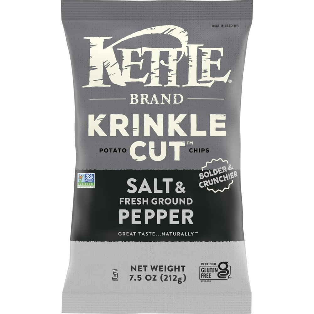 Kettle Brand Krinkle Cut Salt and Fresh Ground Pepper Kettle Potato Chips, Gluten-Free, Non-GMO, 7.5 oz Bag