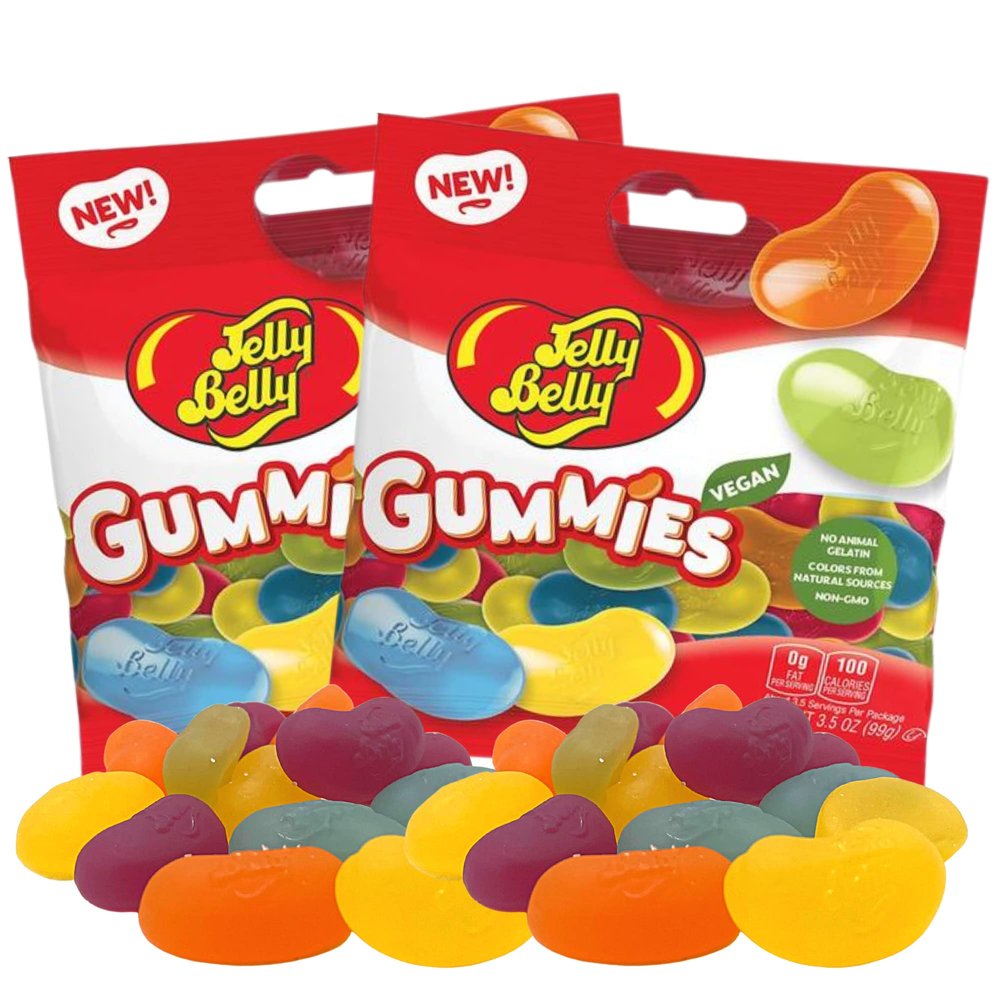 Needzo Vegan Jelly Bean Shaped Jumbo Gummy Candy, Sharable Bagged Gourmet Candies, Pack of 2, 3.5 Ounces
