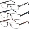 3-Pack Reading Glasses for Men Blue Light Blocking Trendy Metal Frame Computer Readers with Spring Hinges Anti Eye Strain/Glare Uv Ray Filter Eyeglasses(+1.25 Magnification Strength) view 1