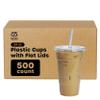Comfy Package [Case of 500 24 oz. Clear Plastic Cups With Lids, Disposable Coffee Cups with Flat Lids - Ideal for Cold Beverages, Smoothies, and To-Go Drinks view 1