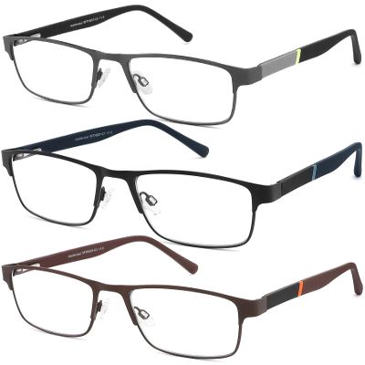 3-Pack Reading Glasses for Men Blue Light Blocking Trendy Metal Frame Computer Readers with Spring Hinges Anti Eye Strain/Glare Uv Ray Filter Eyeglasses(+1.75 Magnification Strength)