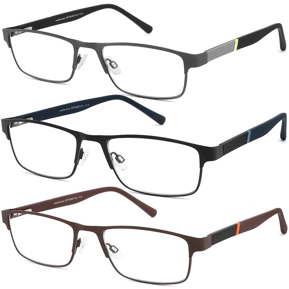3-Pack Reading Glasses for Men Blue Light Blocking Trendy Metal Frame Computer Readers with Spring Hinges Anti Eye Strain/glare Uv Ray Filter Eyeglasses(+3.0 Magnification Strength)