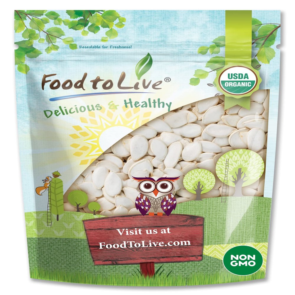 Food to Live Organic Raw Pumpkin Seeds in Shell, 8 Ounces  Non-GMO, Dried, Unsalted, Unroasted, Vegan, Bulk. Good Source of Protein, Omega Fats. Great for Roasting with Homemade Seasonings